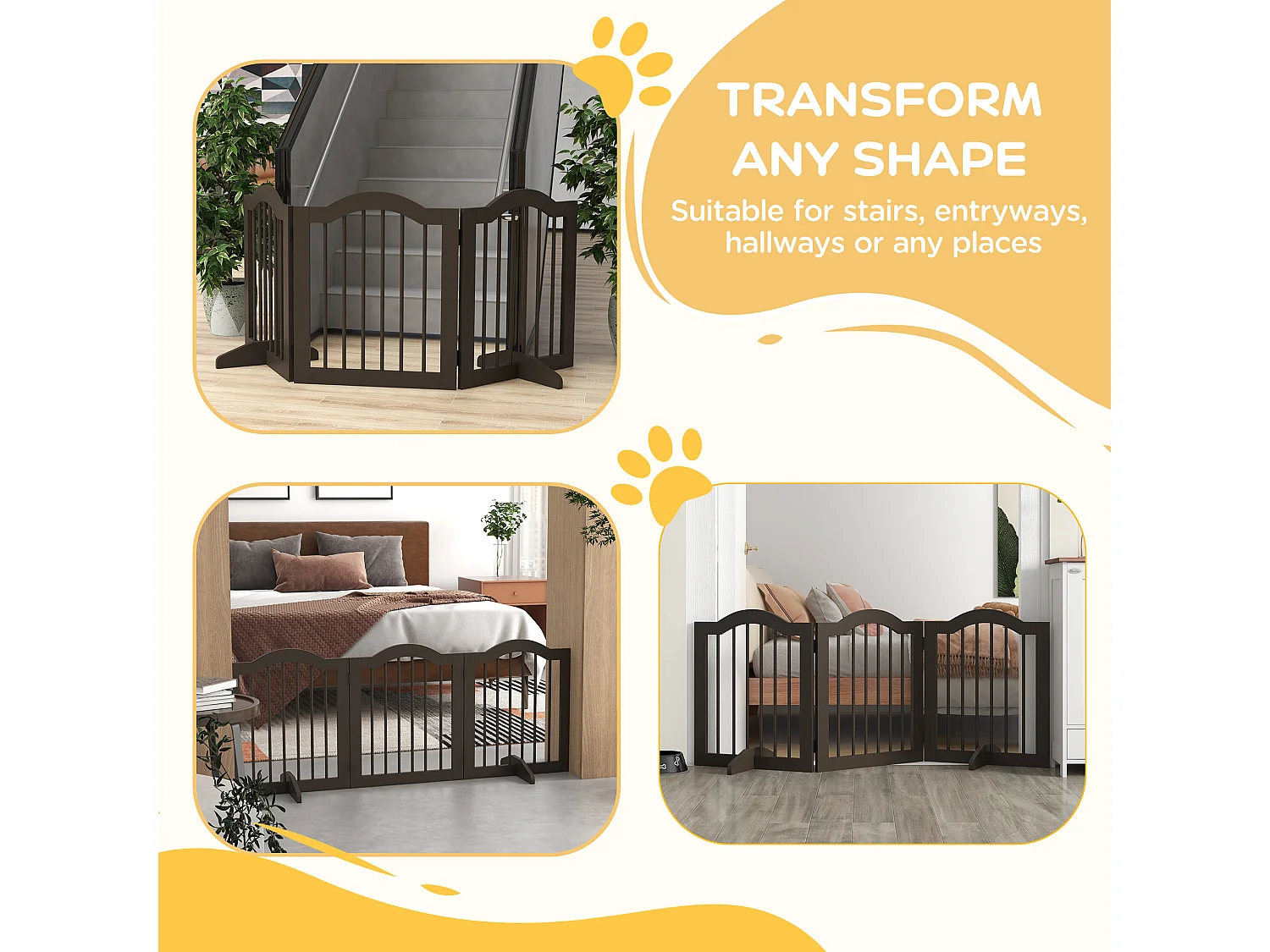 Cancellino per cani pieghevole a 3 sezioni legno 154.5x29.5x61cm caffè