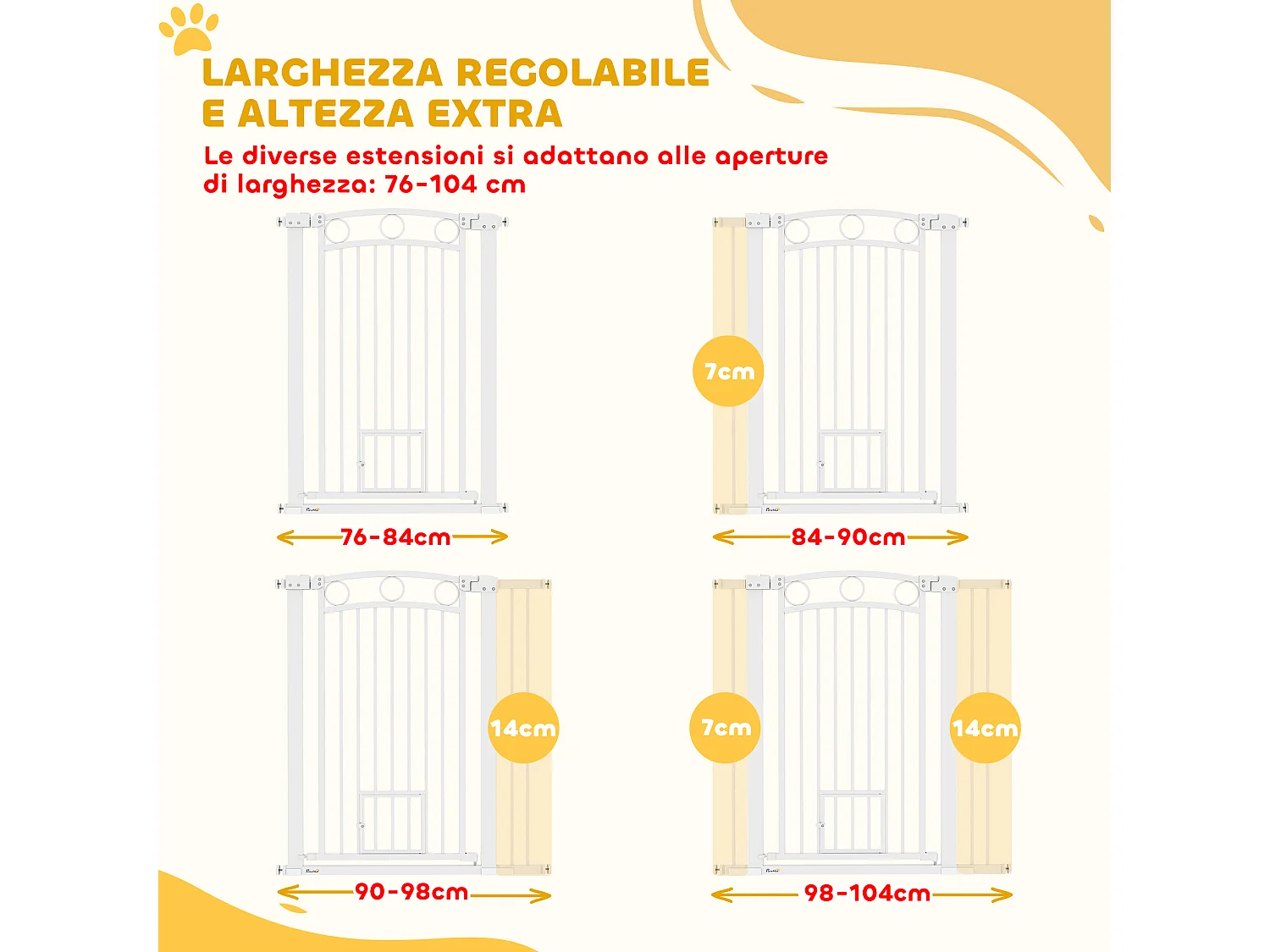 Cancellino per cani regolabile 76-104x106cm con 2 estensioni bianco