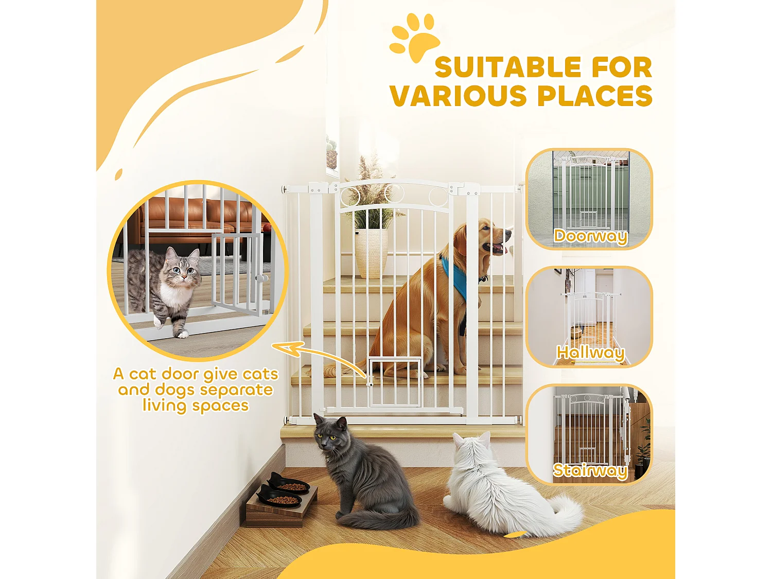 Cancellino per cani regolabile 76-104x106cm con 2 estensioni bianco