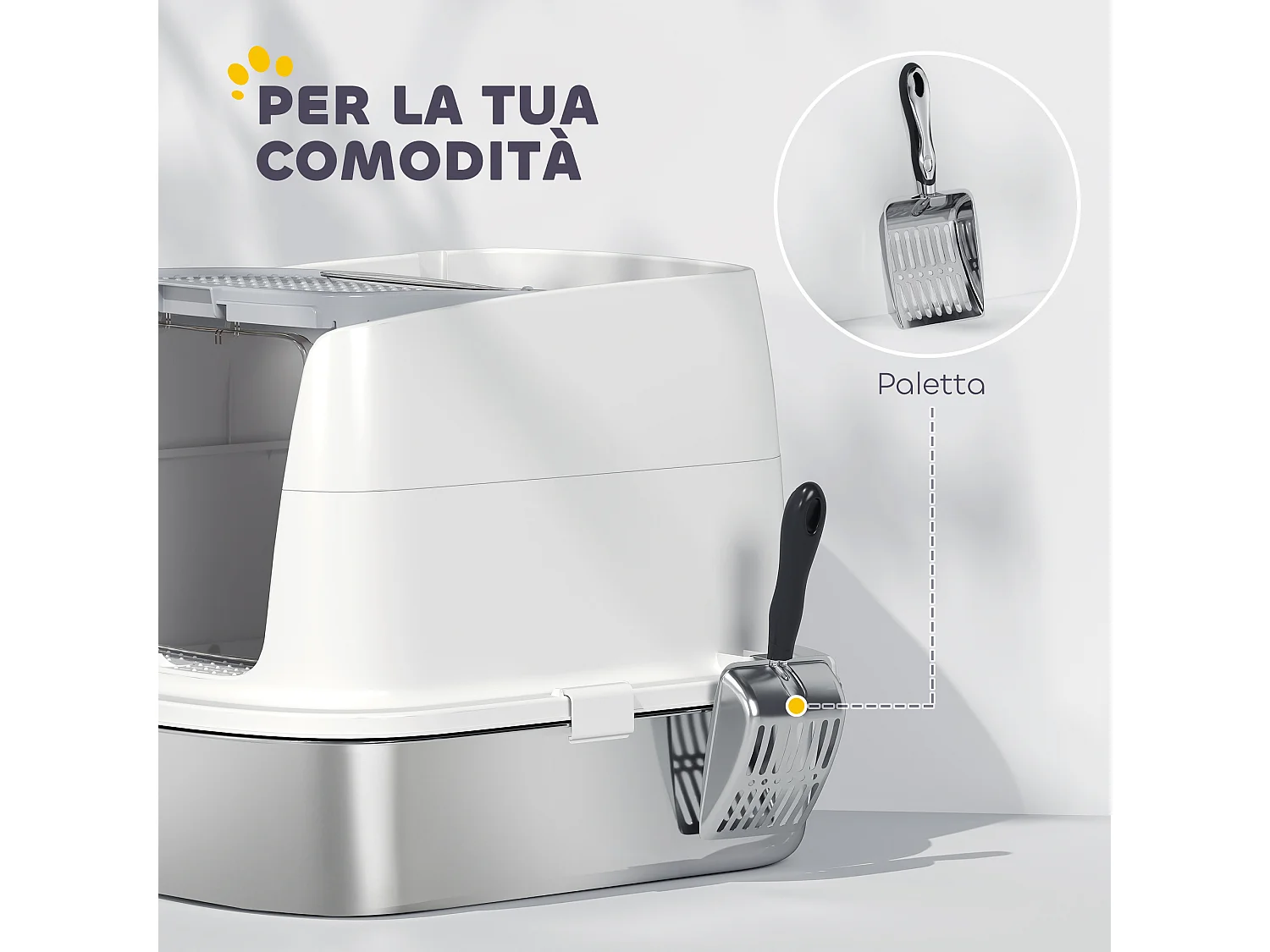 Lettiera per gatti a 2 ingressi con deodorante e paletta bianco