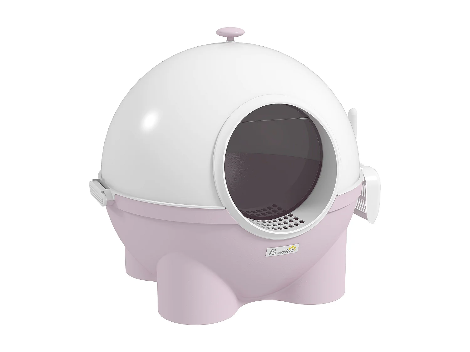 Lettiera per gatti 4kg max con coperchio e paletta bianca e rosa