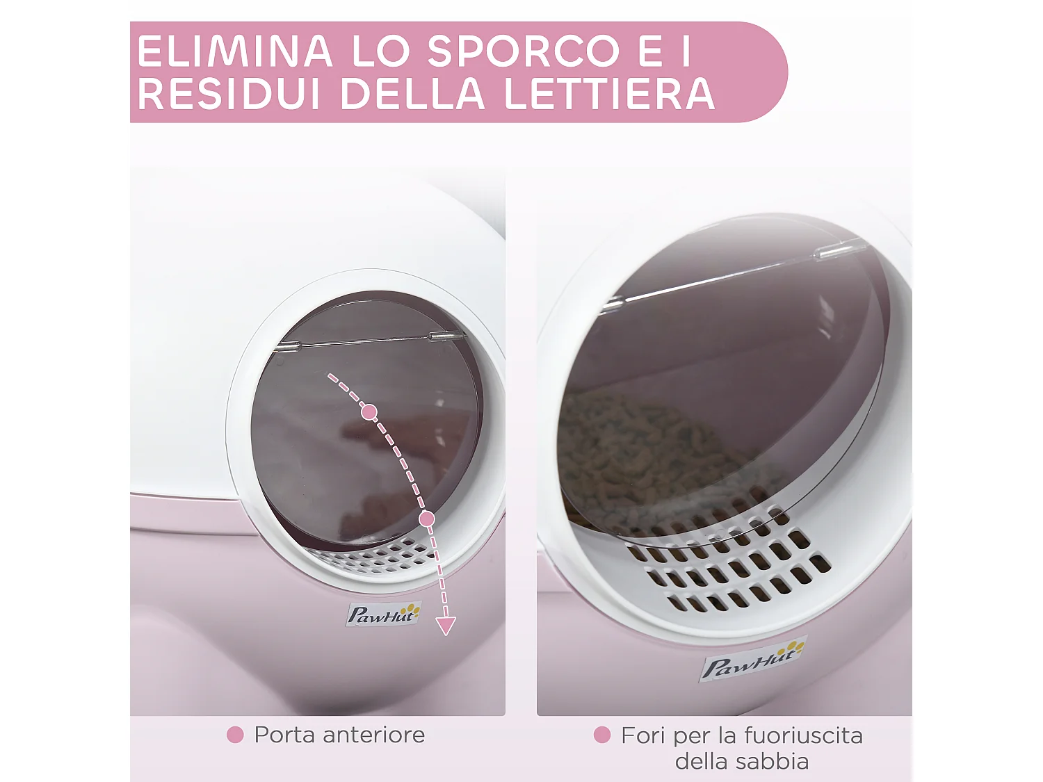Lettiera per gatti 4kg max con coperchio e paletta bianca e rosa