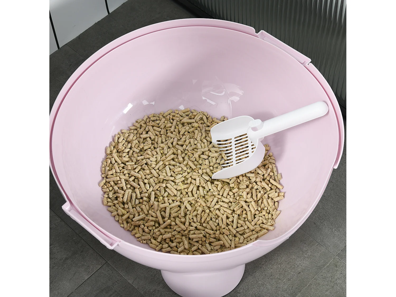 Lettiera per gatti 4kg max con coperchio e paletta bianca e rosa