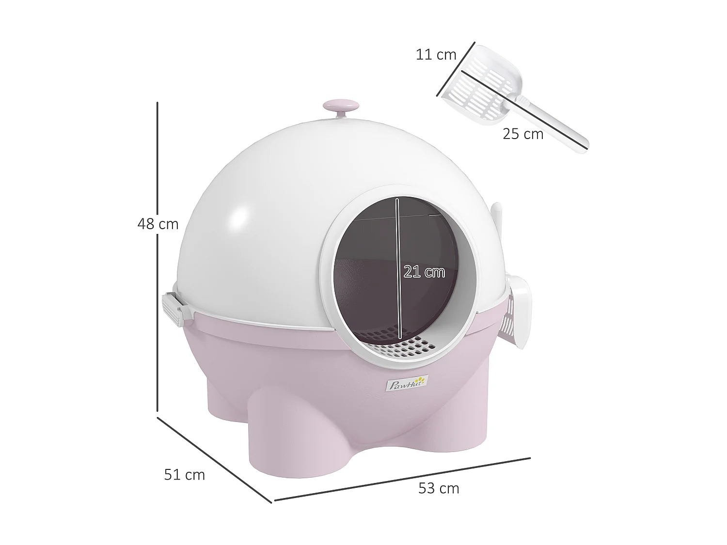Lettiera per gatti 4kg max con coperchio e paletta bianca e rosa