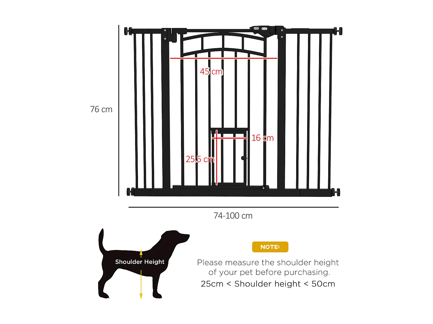 Cancellino per cani estensibile 74-100x76 cm in acciaio e pa nero