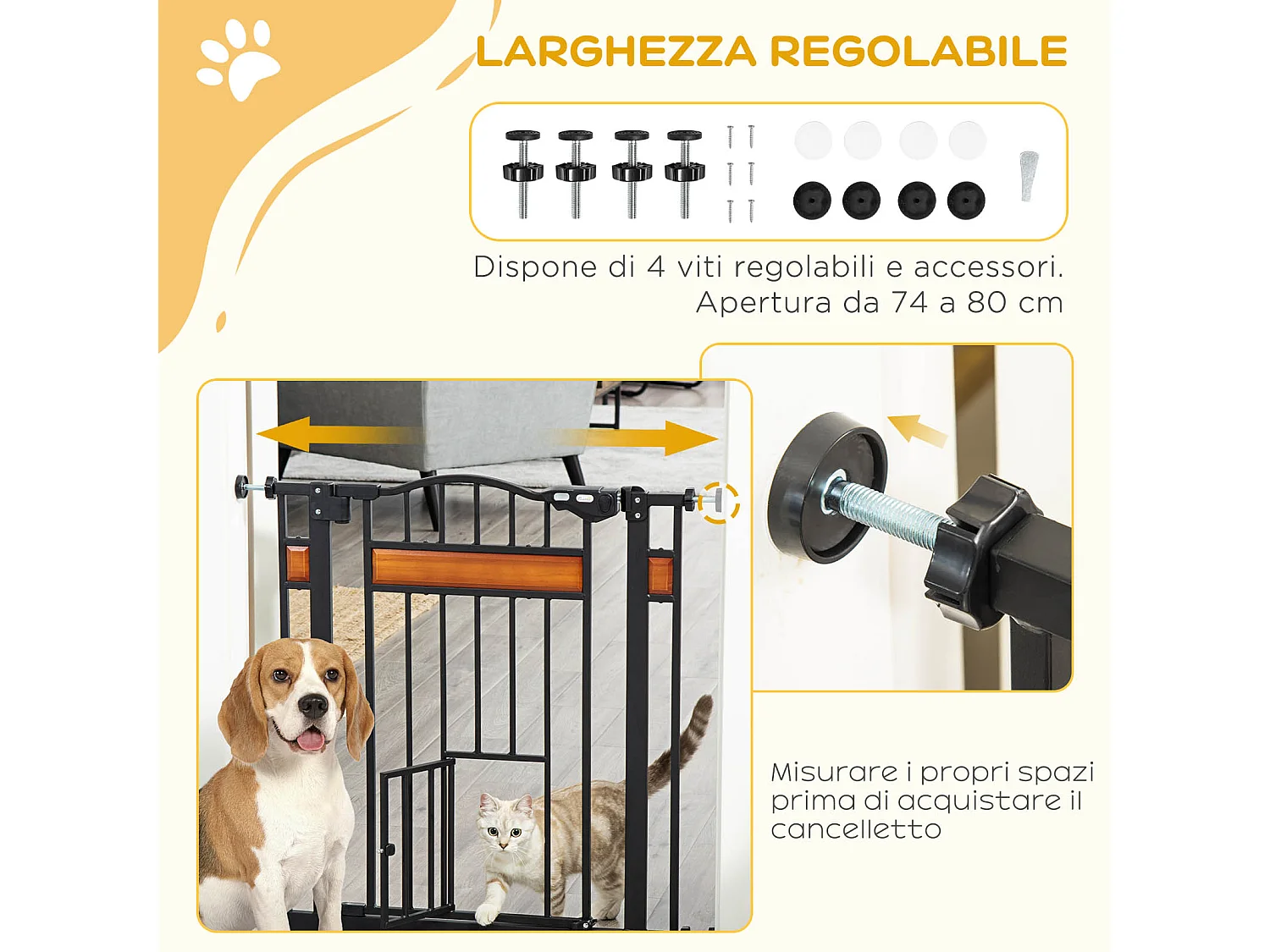 Cancellino per cani estensibile da 74-80cm con chiusura automatica nero