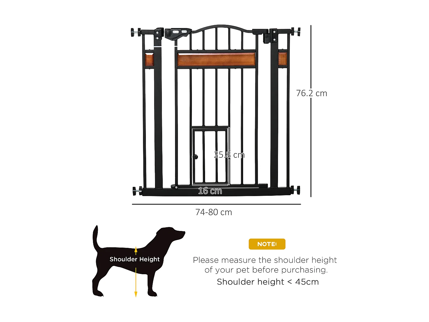 Cancellino per cani estensibile da 74-80cm con chiusura automatica nero