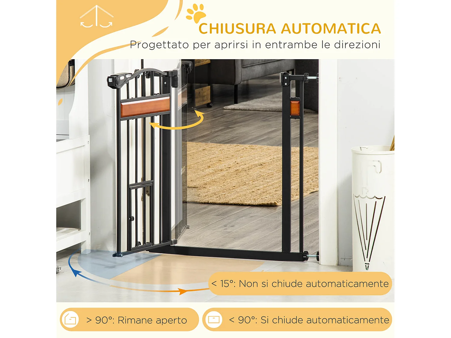 Cancellino per cani estensibile da 74-80cm con chiusura automatica nero