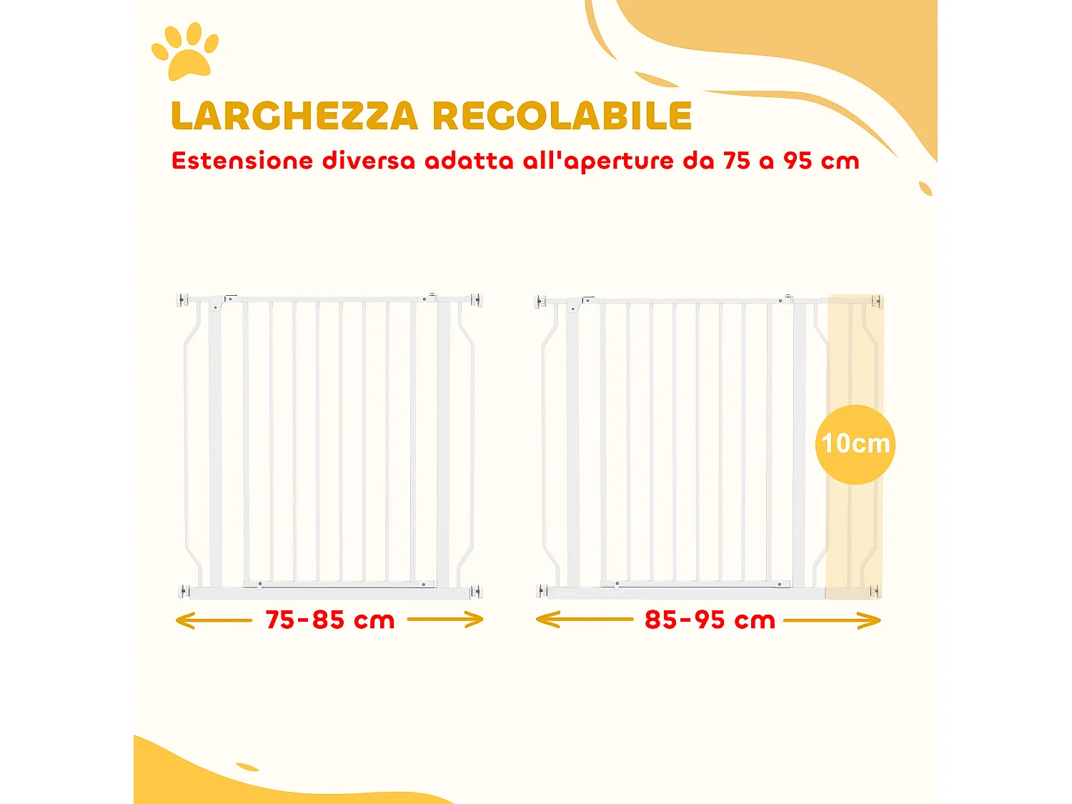 Cancelletto per cani a larghezza regolabile 76x75-95 cm bianco