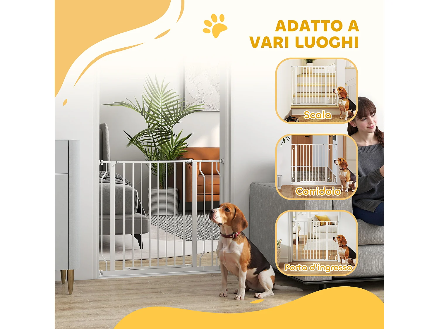Cancelletto per cani a larghezza regolabile 76x75-95 cm bianco
