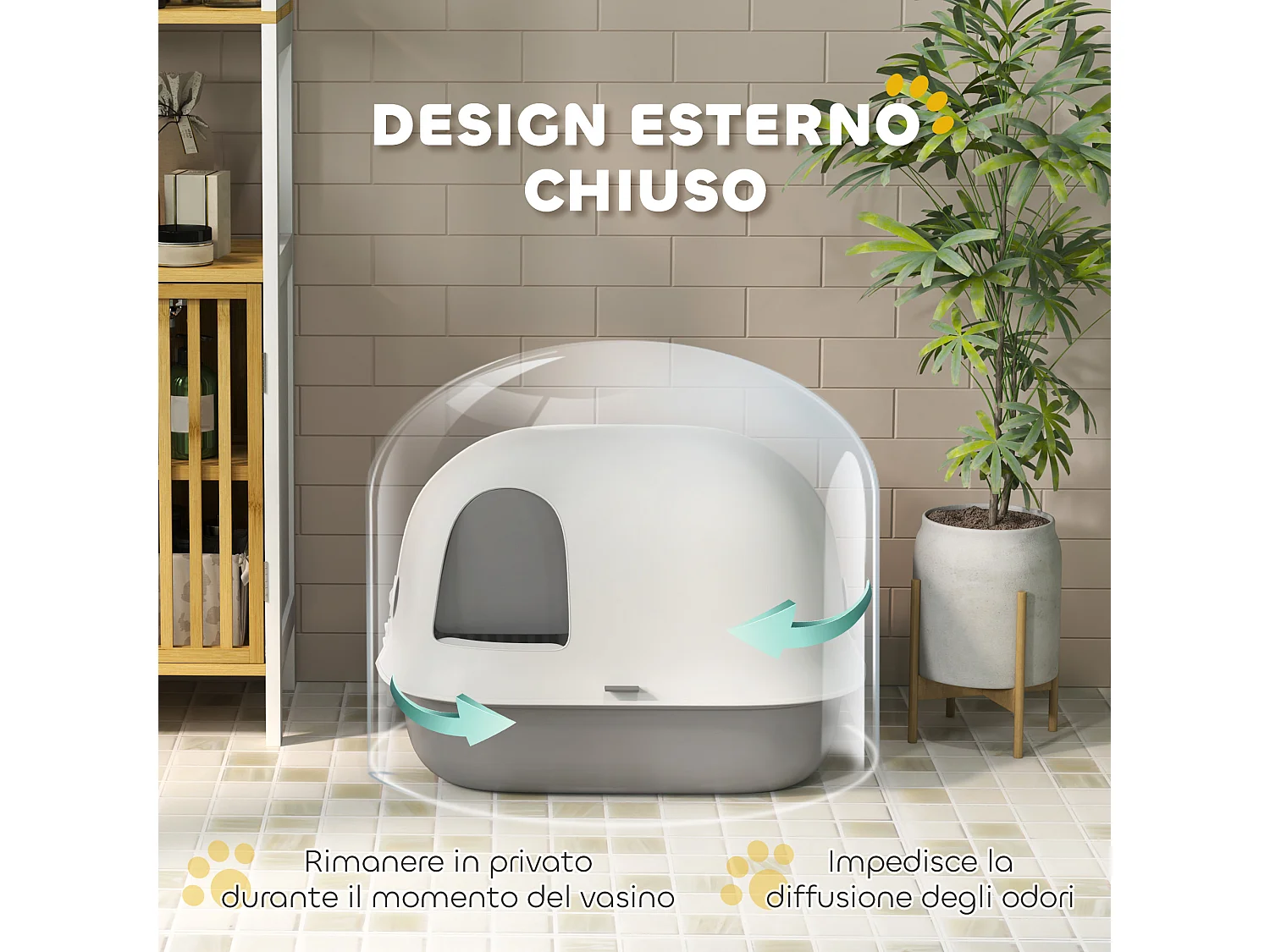 Lettiera per gatti chiusa con coperchio e gattaiola in pp grigio e bianco