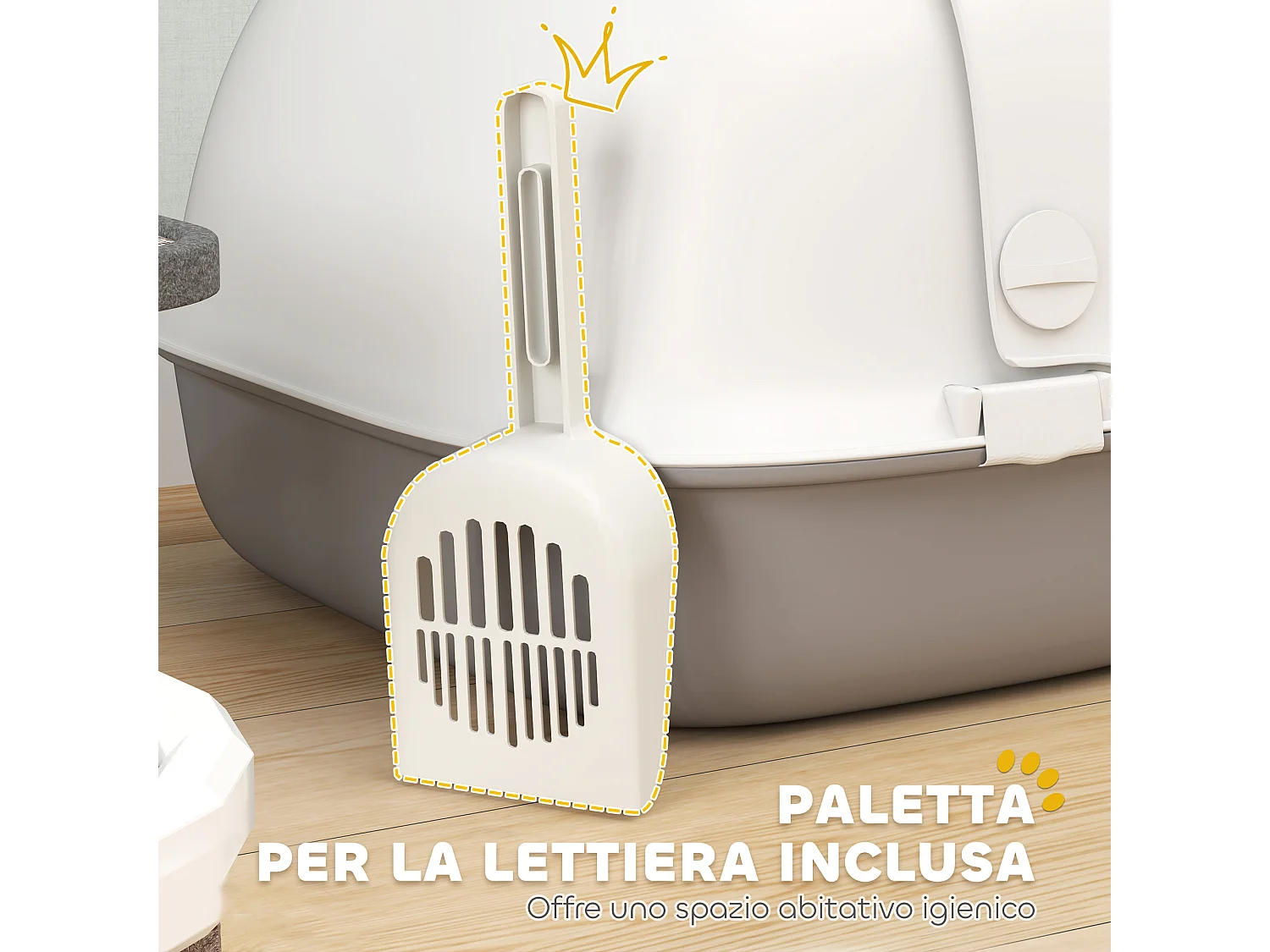 Lettiera per gatti chiusa con coperchio e gattaiola in pp grigio e bianco