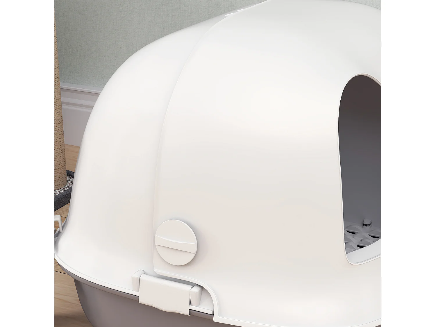 Lettiera per gatti chiusa con coperchio e gattaiola in pp grigio e bianco