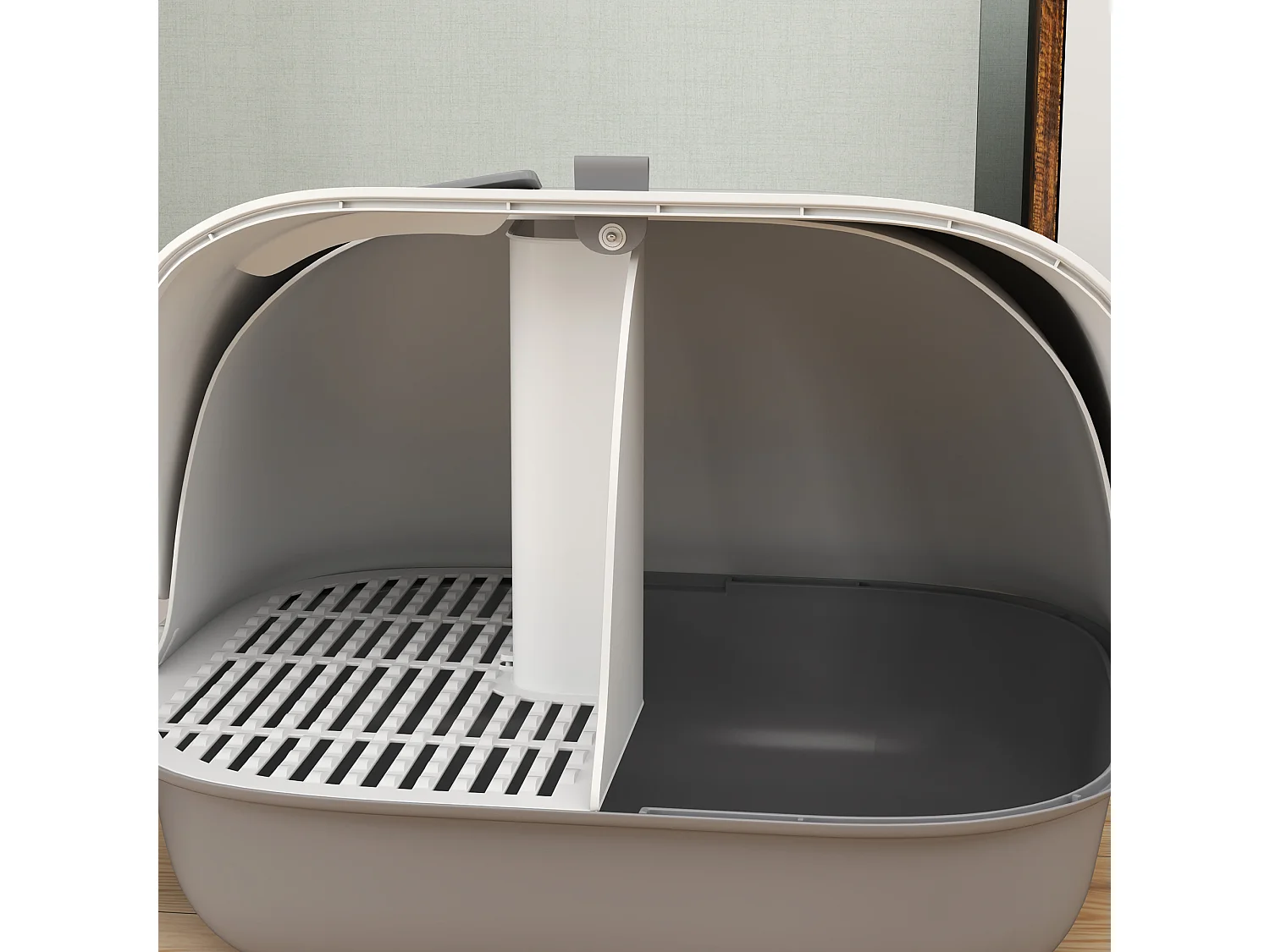 Lettiera per gatti chiusa con coperchio e gattaiola in pp grigio e bianco