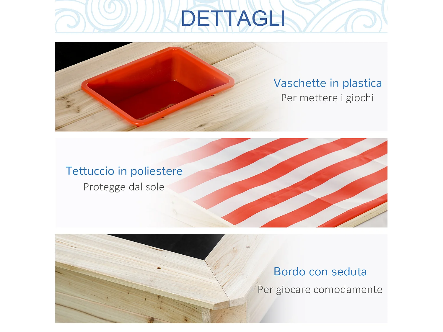 Sabbiera per bambini 3-8 anni in legno con tettuccio regolabile