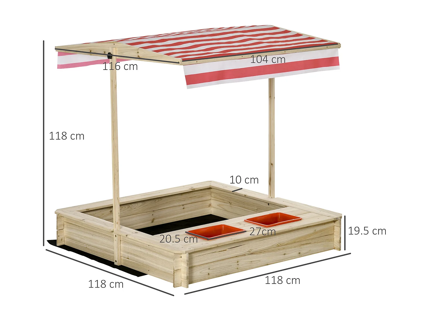 Sabbiera per bambini 3-8 anni in legno con tettuccio regolabile