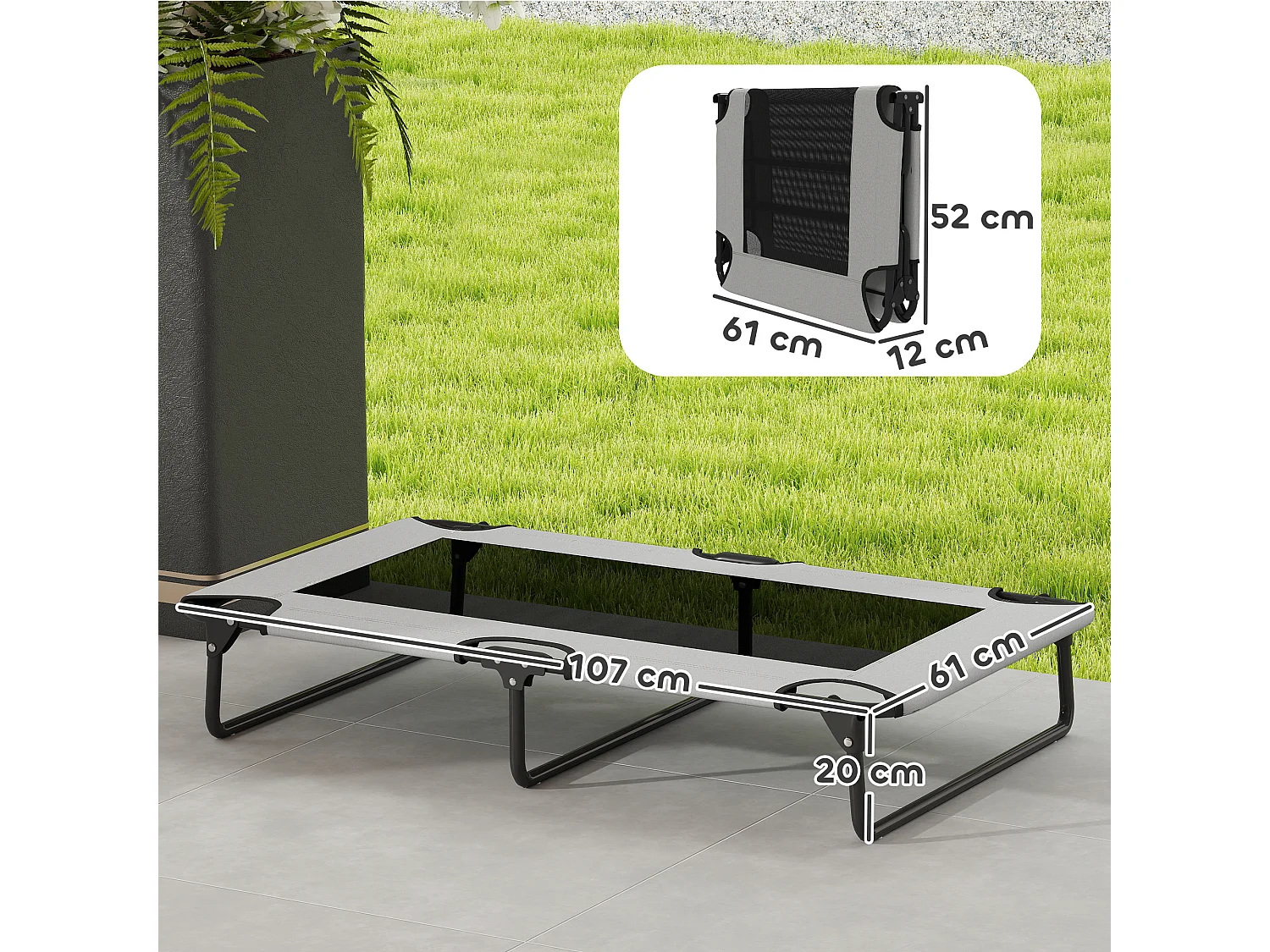Letto per cani grandi pieghevole con tessuto a rete, 107x61x20cm, grigio