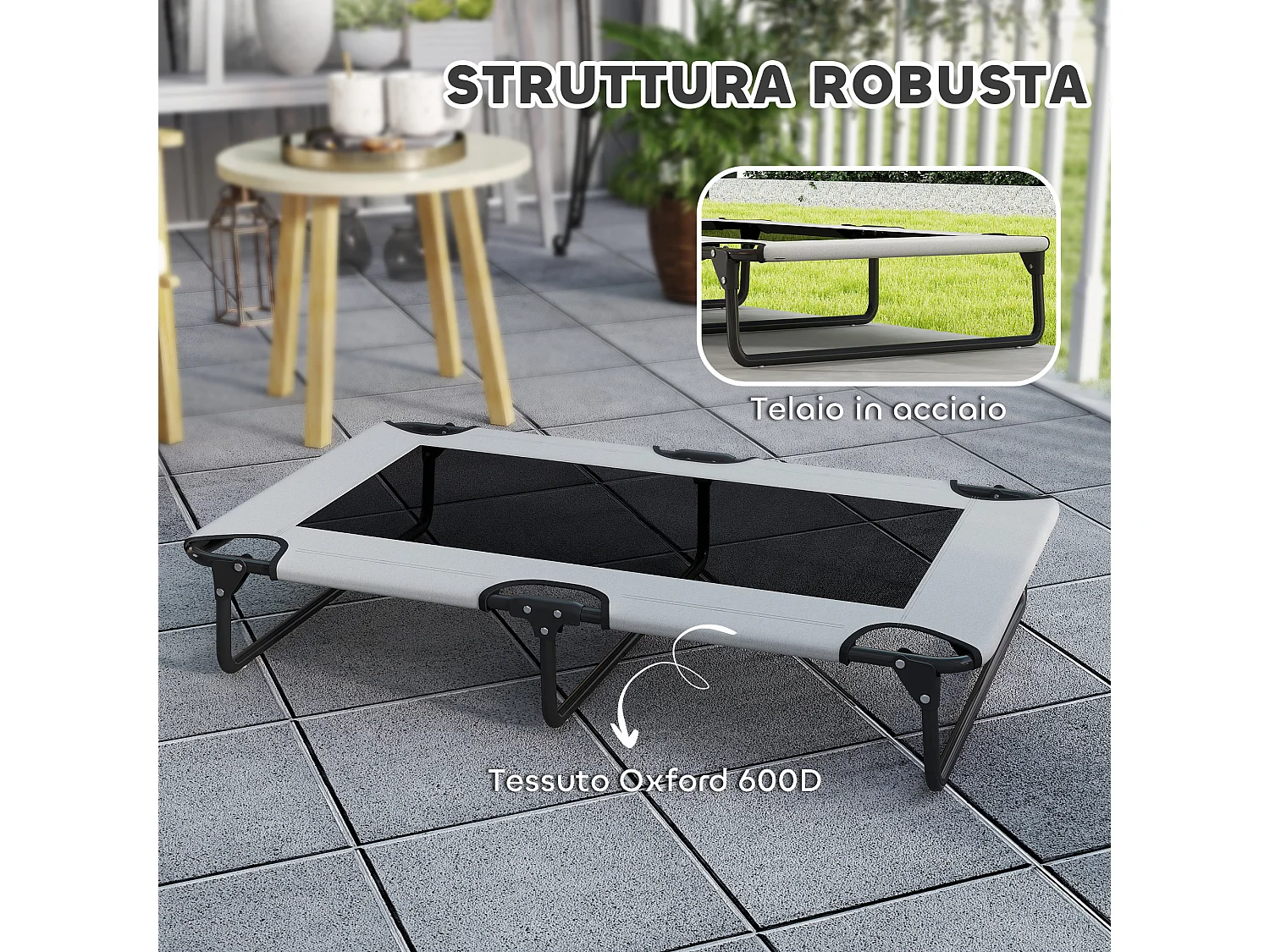 Letto per cani grandi pieghevole con tessuto a rete, 107x61x20cm, grigio