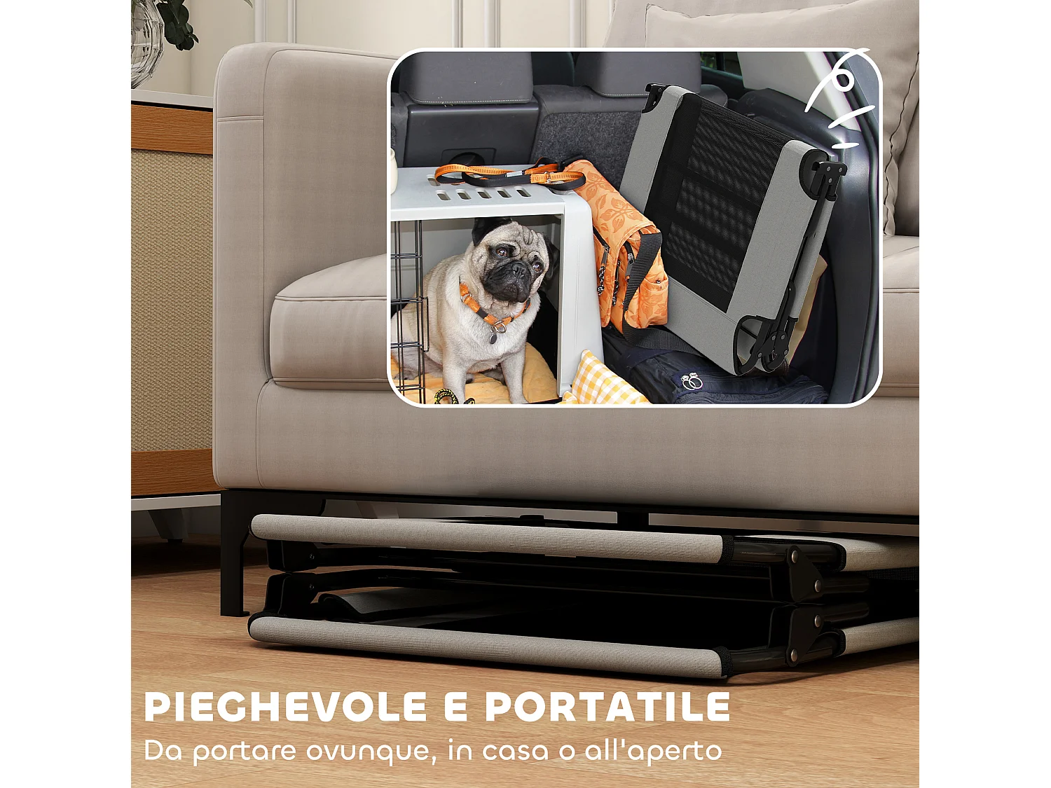 Letto per cani grandi pieghevole con tessuto a rete, 107x61x20cm, grigio
