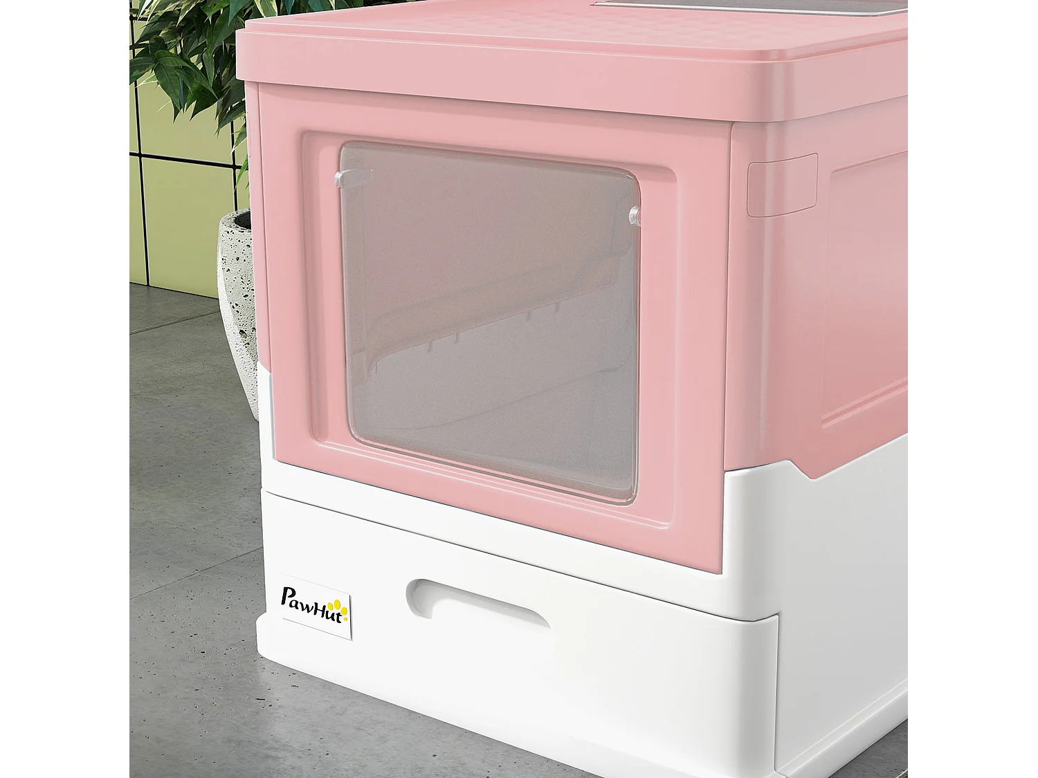 Lettiera per gatti chiusa con paletta e vassoio estraibile rosa e bianco