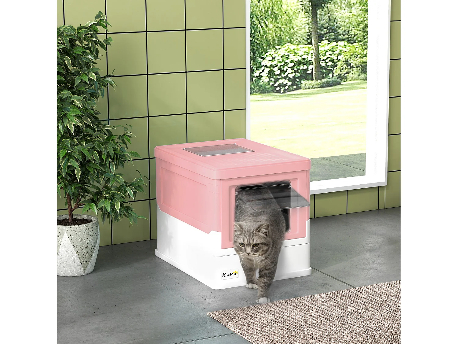 Lettiera per gatti chiusa con paletta e vassoio estraibile rosa e bianco