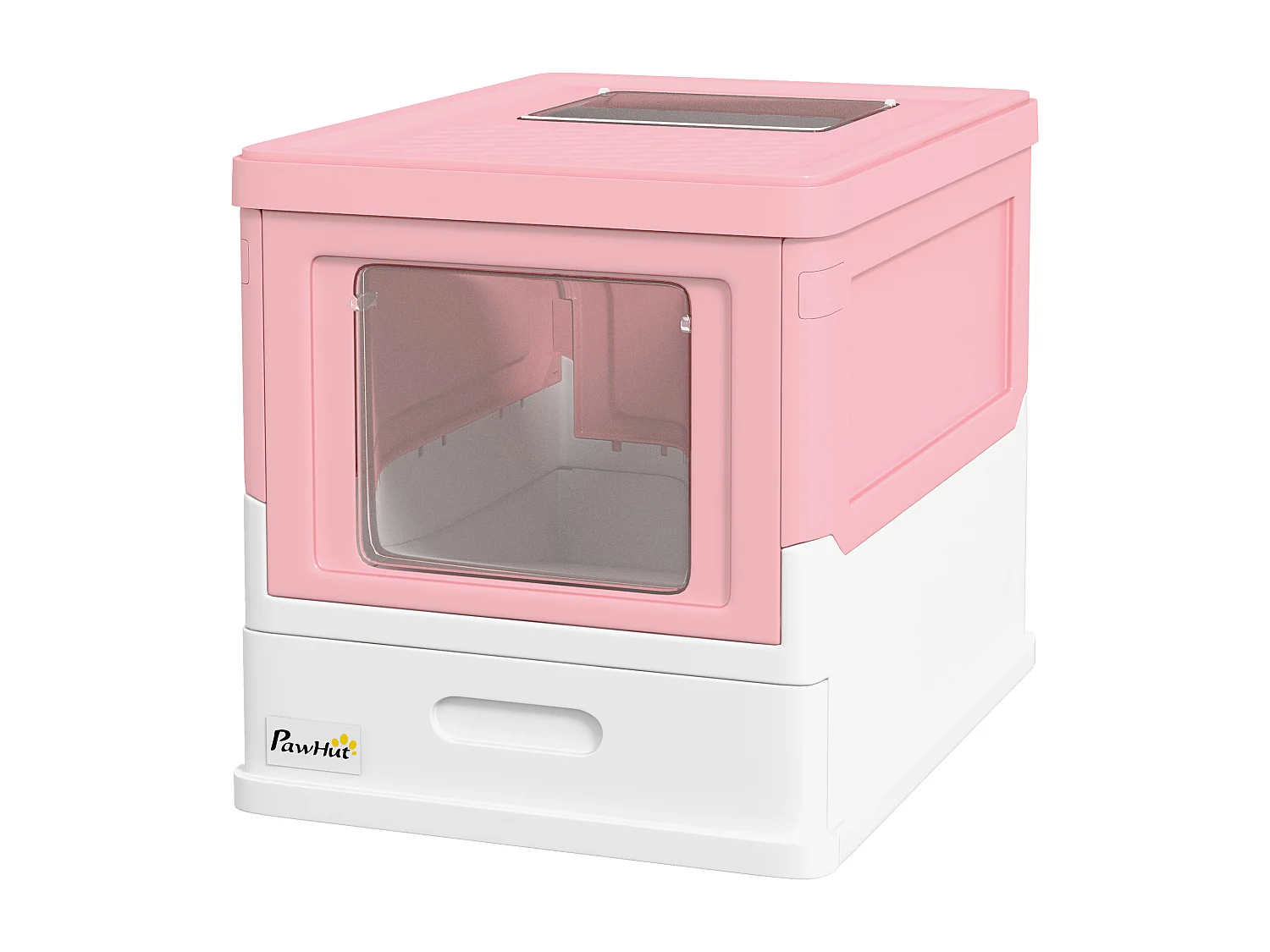 Lettiera per gatti chiusa con paletta e vassoio estraibile rosa e bianco