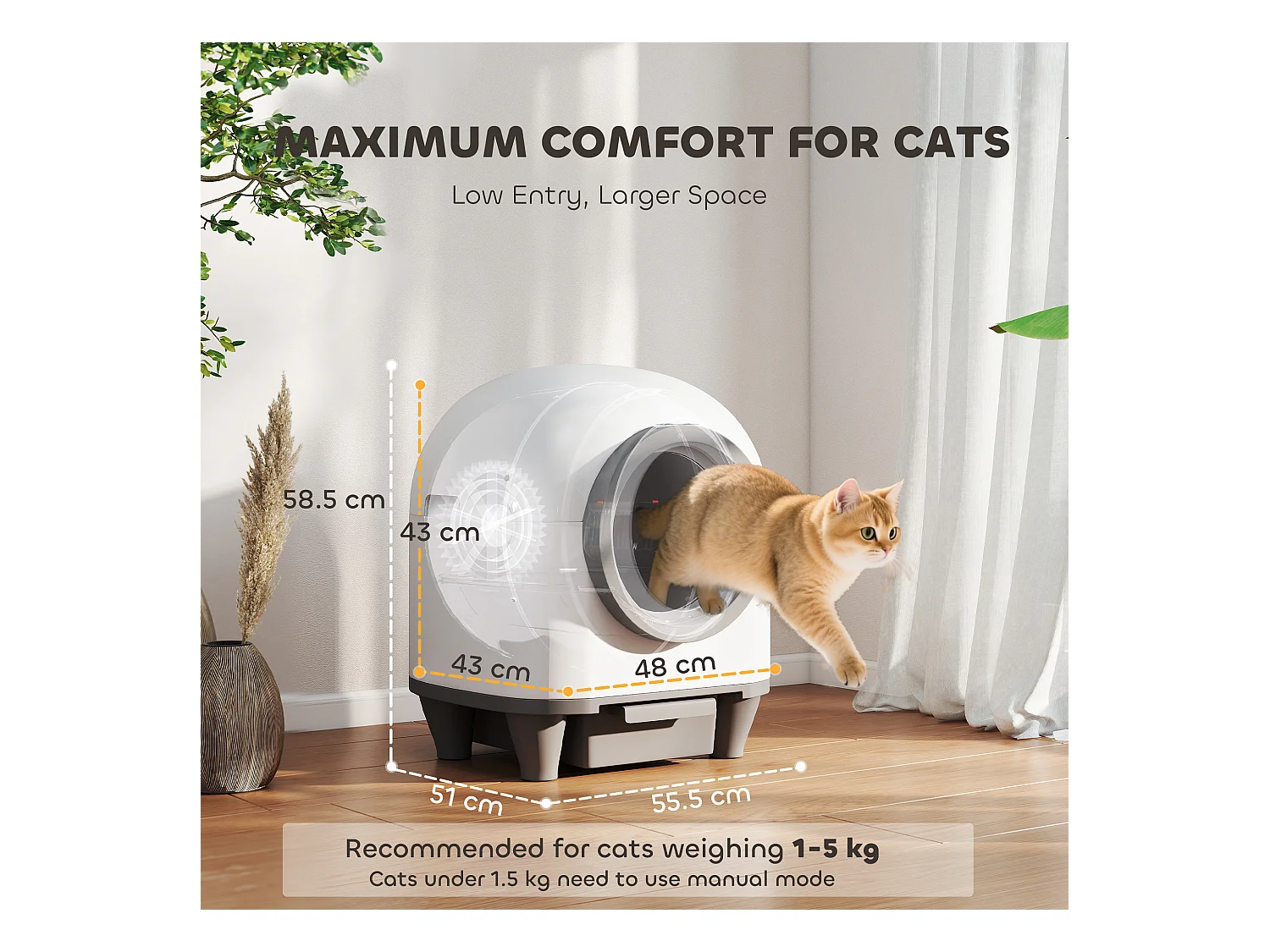 Lettiera autopulente da 80l per gatti 1-5 kg in pp bianco e grigio