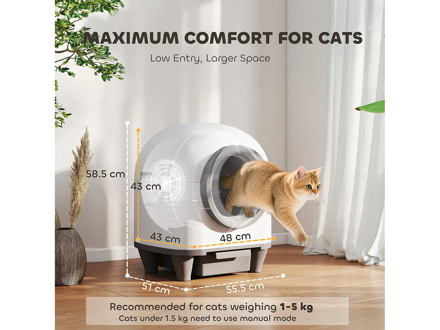 Lettiera autopulente da 80l per gatti 1-5 kg in pp bianco e grigio