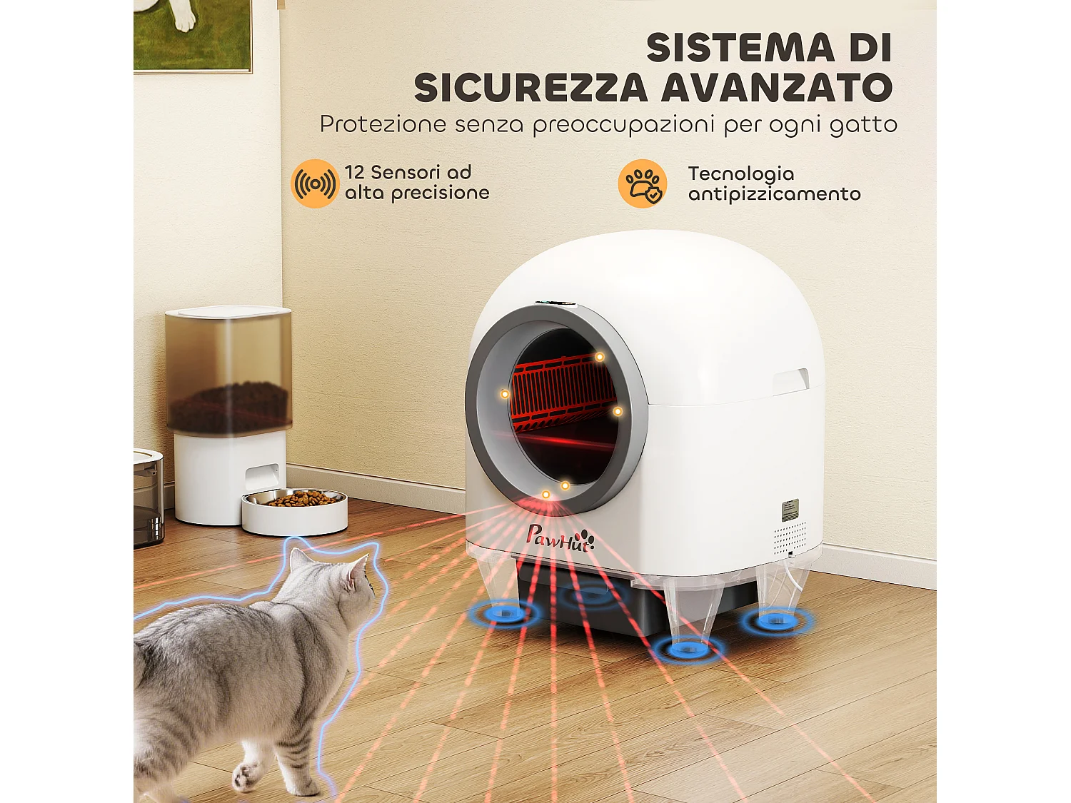Lettiera autopulente da 80l per gatti 1-5 kg in pp bianco e grigio