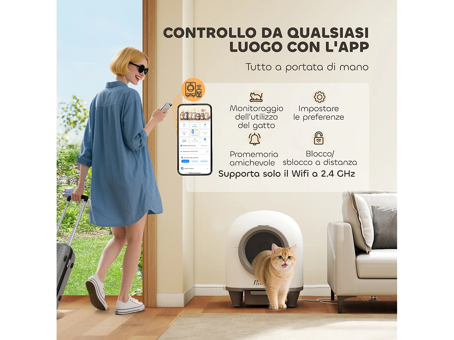 Lettiera autopulente da 80l per gatti 1-5 kg in pp bianco e grigio