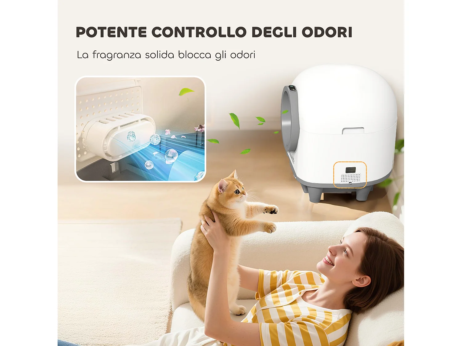Lettiera autopulente da 80l per gatti 1-5 kg in pp bianco e grigio