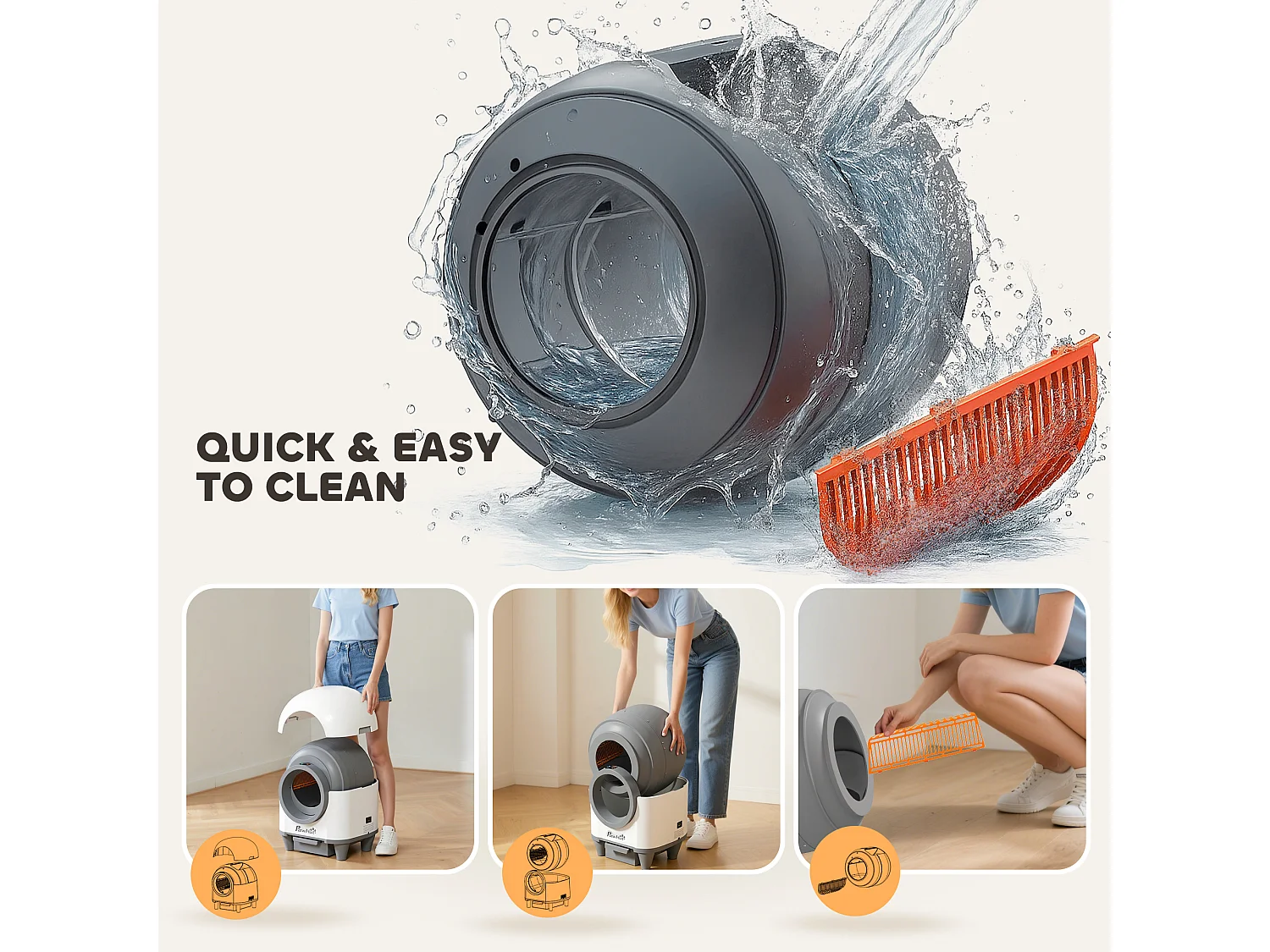 Lettiera autopulente da 80l per gatti 1-5 kg in pp bianco e grigio