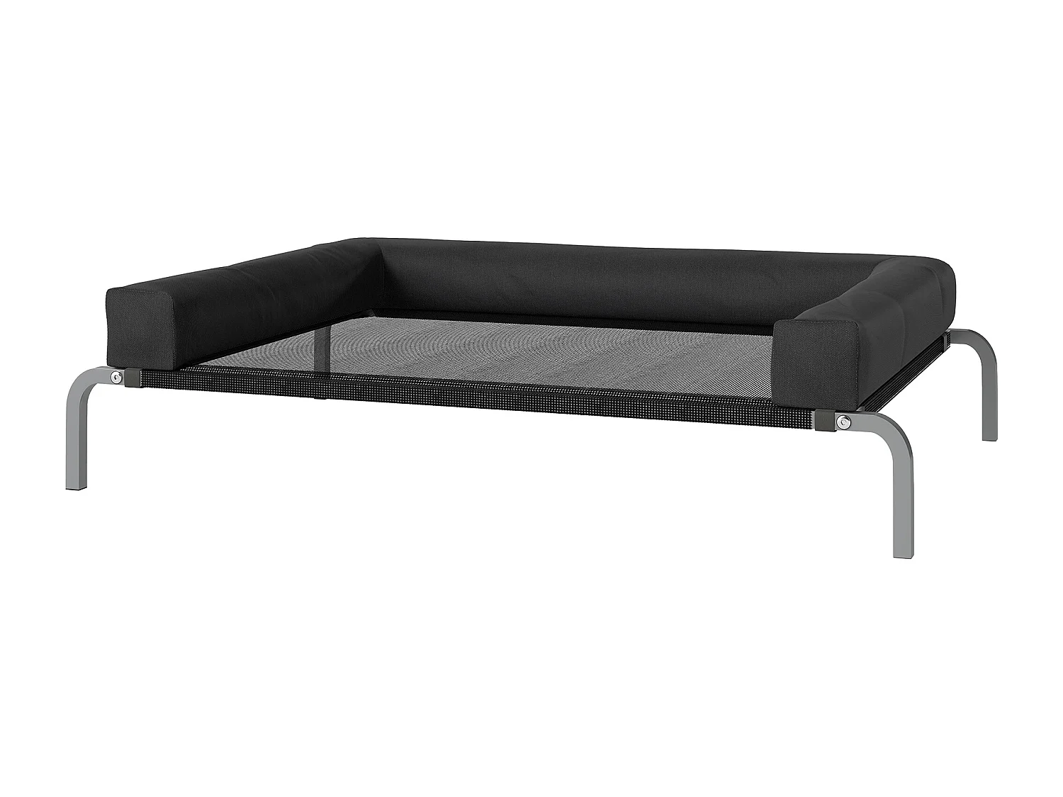 Lettino per cani rialzato con cuscino a u nero e argento