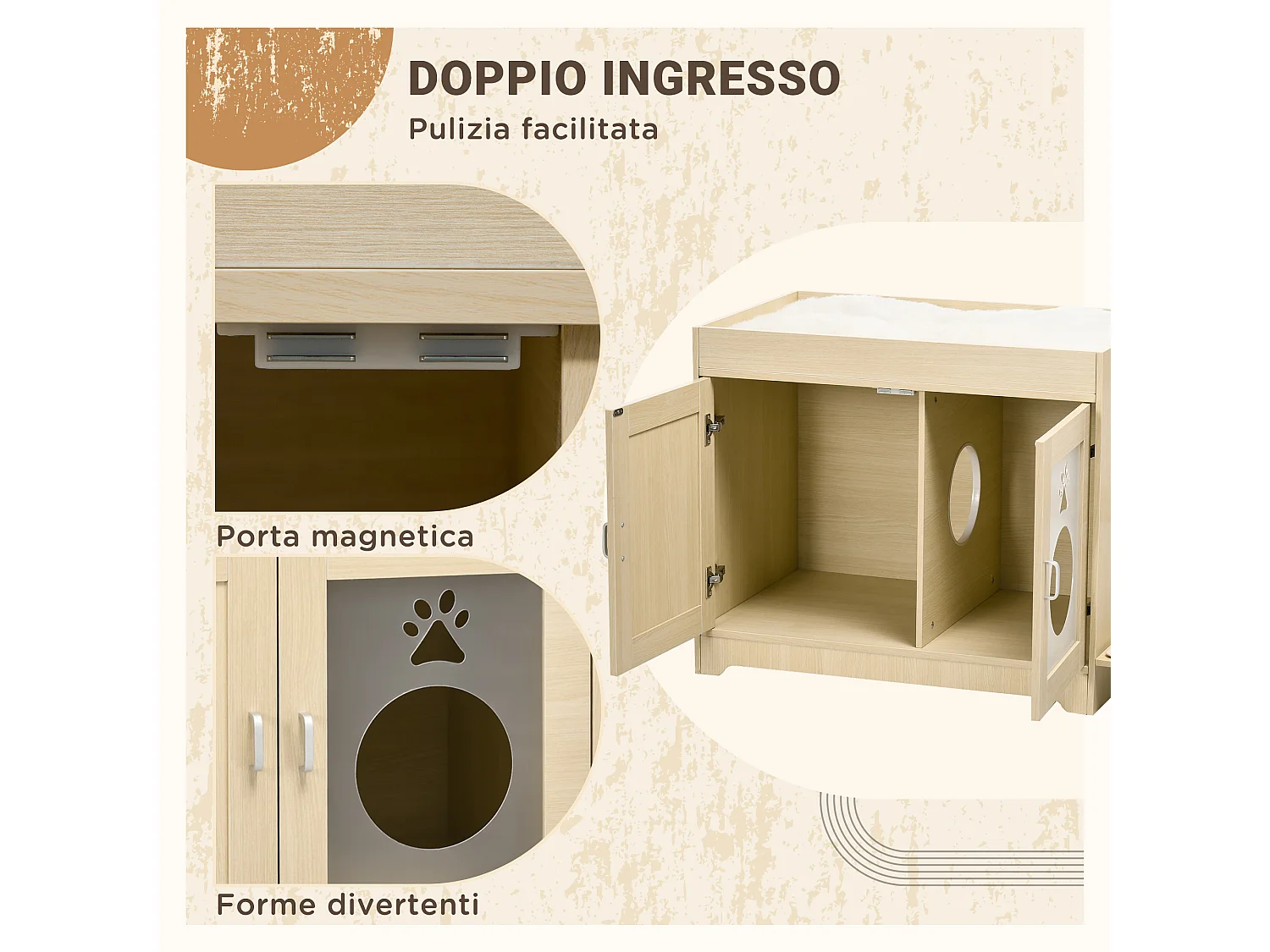 Mobile per lettiera casetta per gatti 2 in 1 con pali tiragraffi