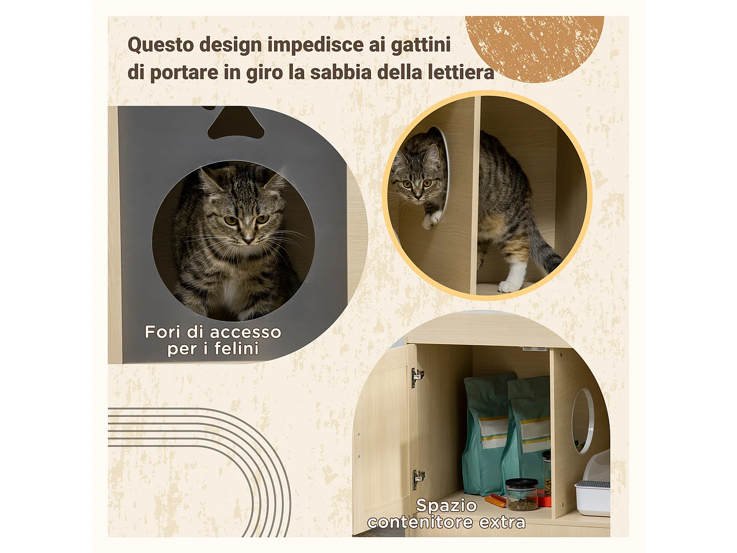 Mobile per lettiera casetta per gatti 2 in 1 con pali tiragraffi