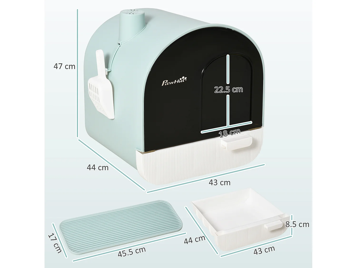 Lettiera per gatti chiusa con filtri paletta e vassoio removibile