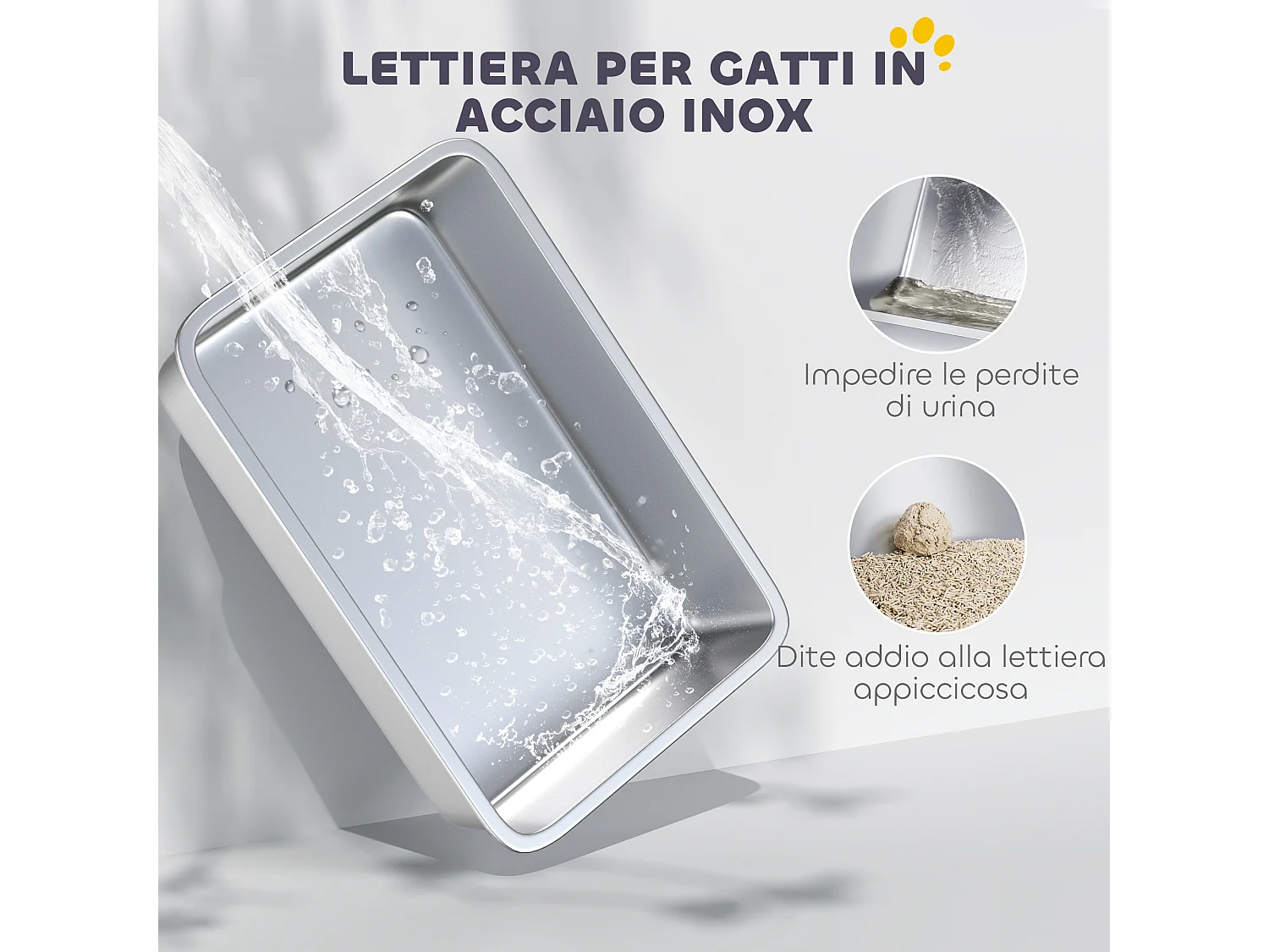 Lettiera per gatti chiusa con 2 tappetini e maniglia bianca e argento