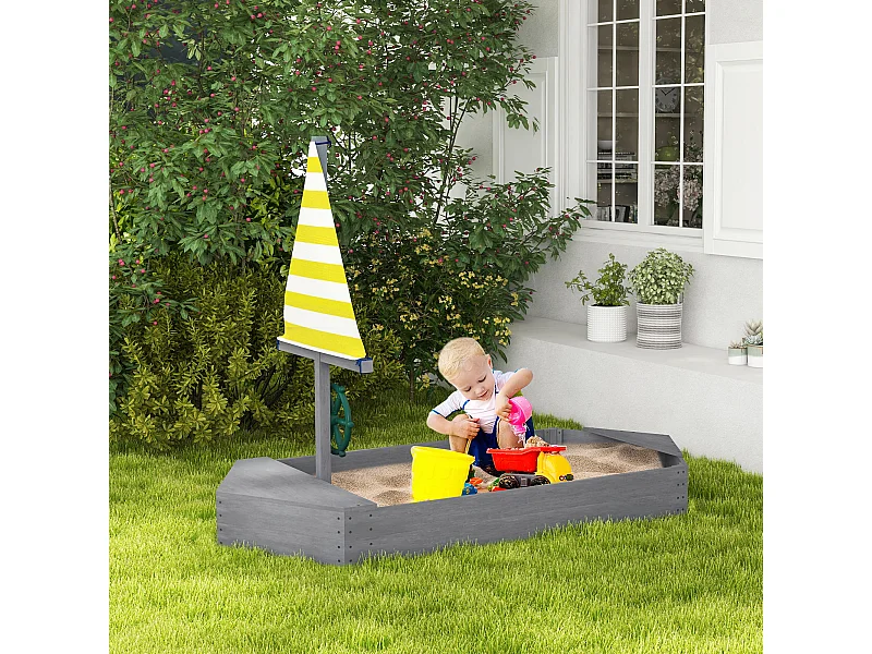 Sabbiera per bambini 3-8 anni a forma di barca in legno e poliestere