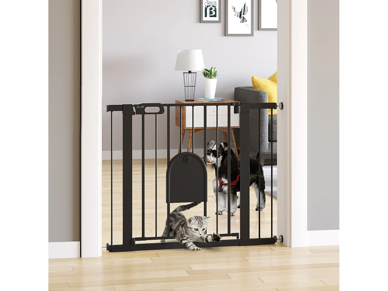 Cancellino cani 75-103cm con porta piccola e chiusura automatica nero