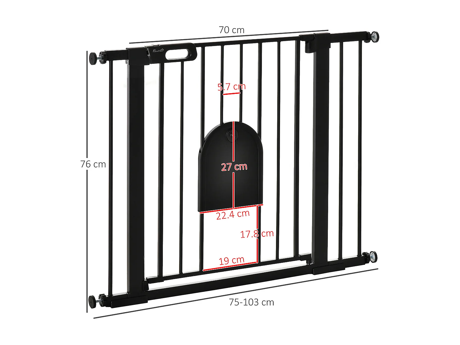 Cancellino cani 75-103cm con porta piccola e chiusura automatica nero