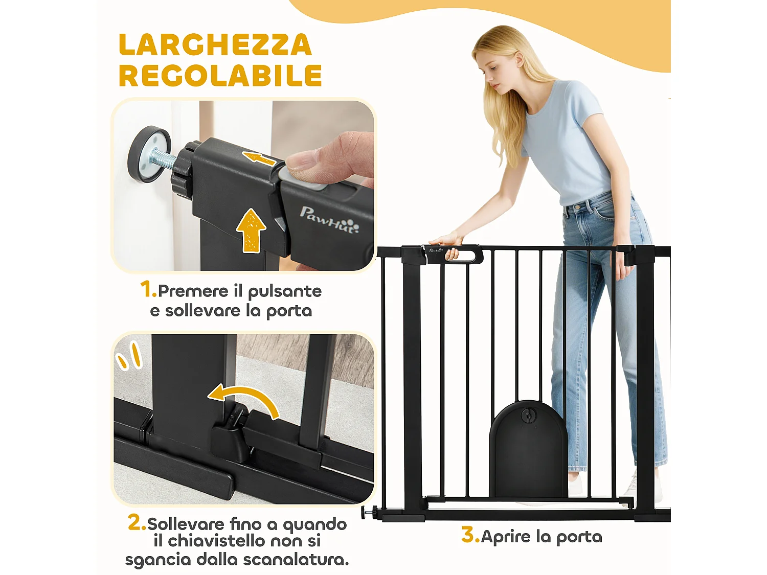 Cancellino cani 75-103cm con porta piccola e chiusura automatica nero