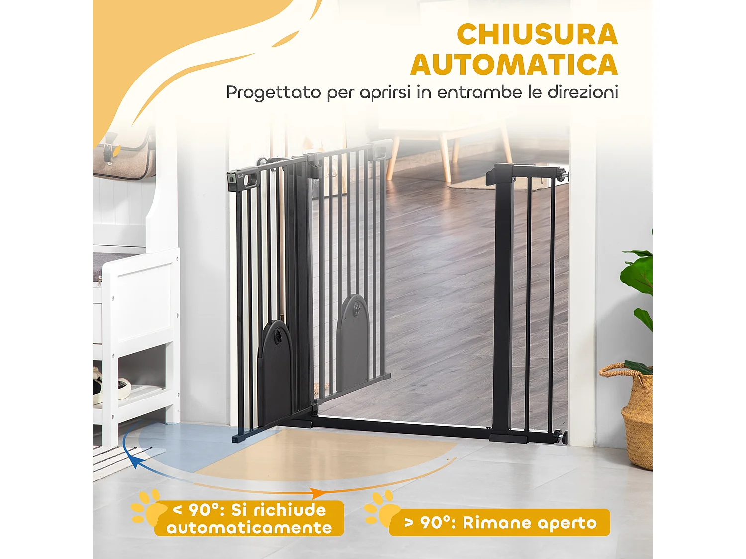 Cancellino cani 75-103cm con porta piccola e chiusura automatica nero