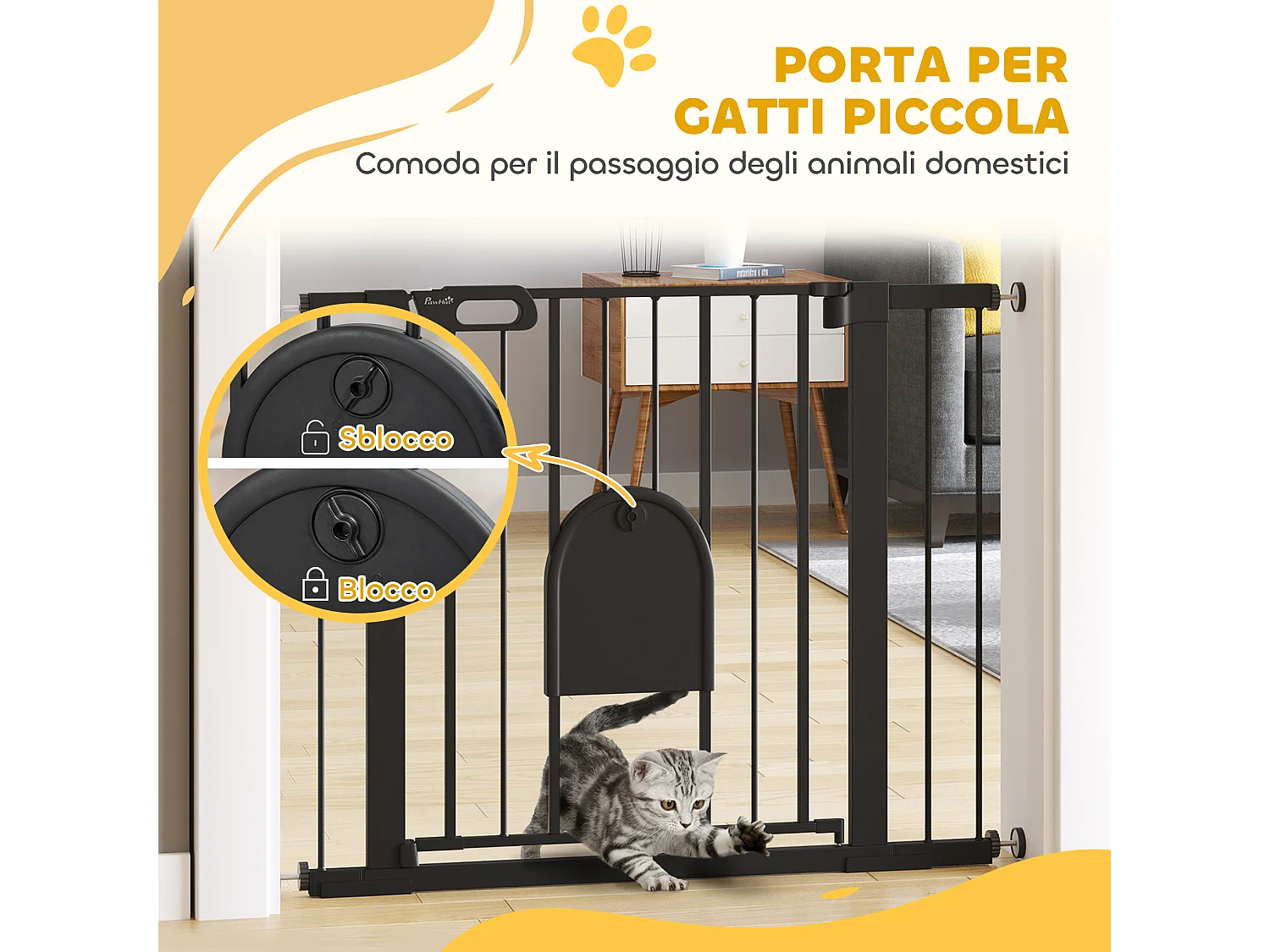 Cancellino cani 75-103cm con porta piccola e chiusura automatica nero