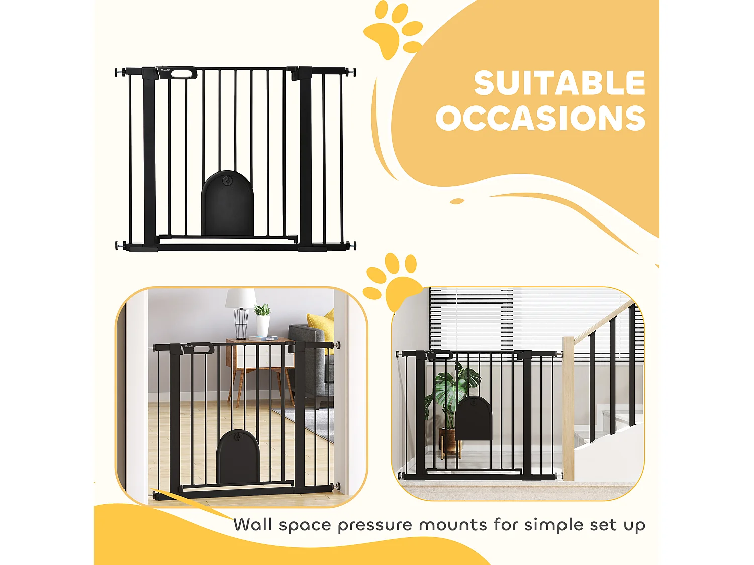 Cancellino cani 75-103cm con porta piccola e chiusura automatica nero