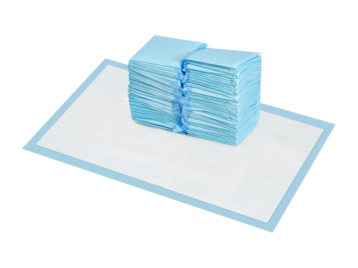 Set 100 tappetini igienici per cani a 6 strati 45x60 cm blu e bianco