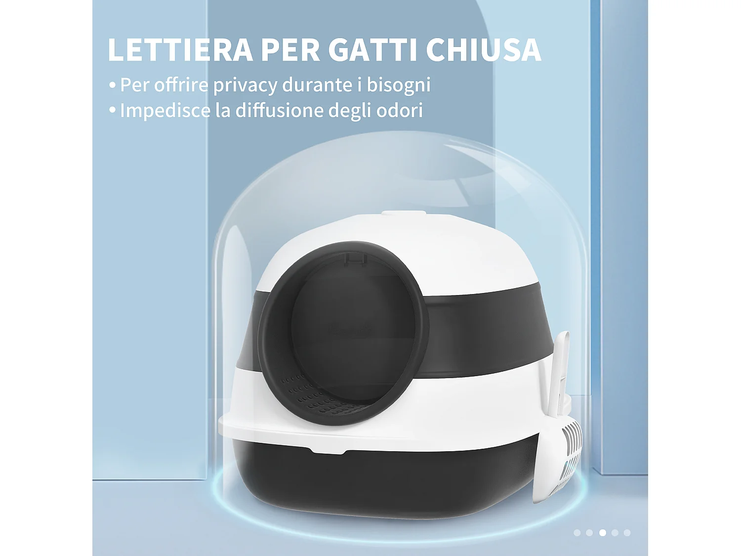 Lettiera per gatti con coperchio pieghevole con paletta e deodorante nero