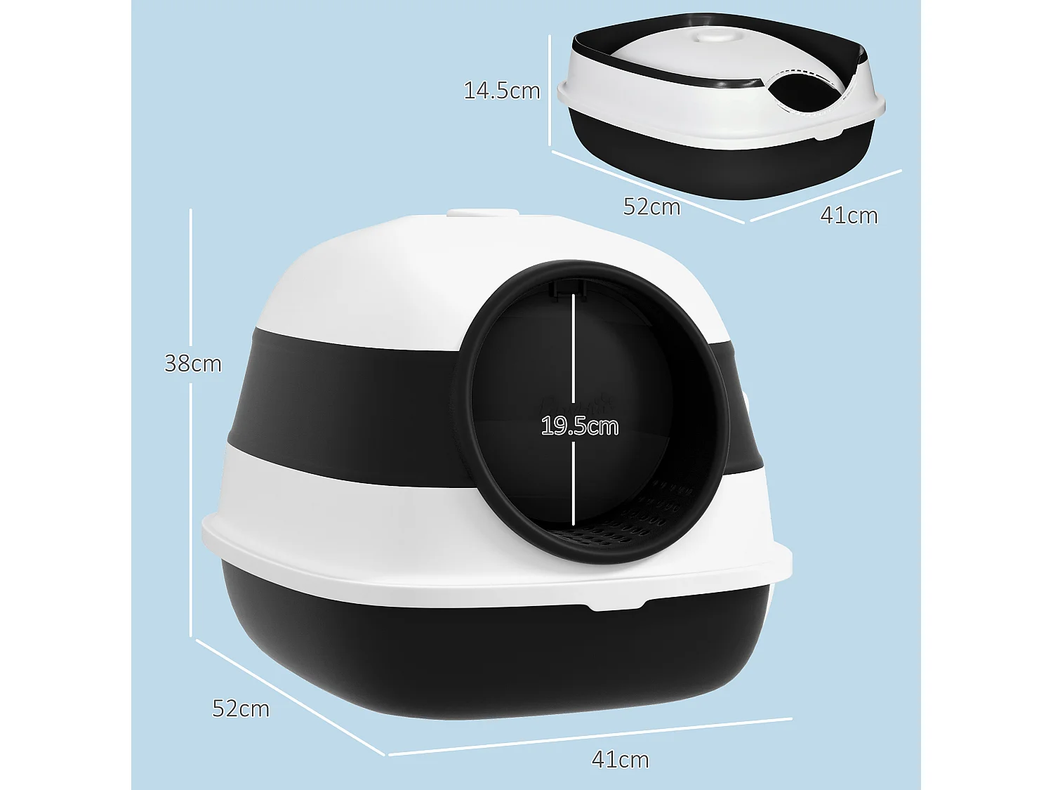 Lettiera per gatti con coperchio pieghevole con paletta e deodorante nero