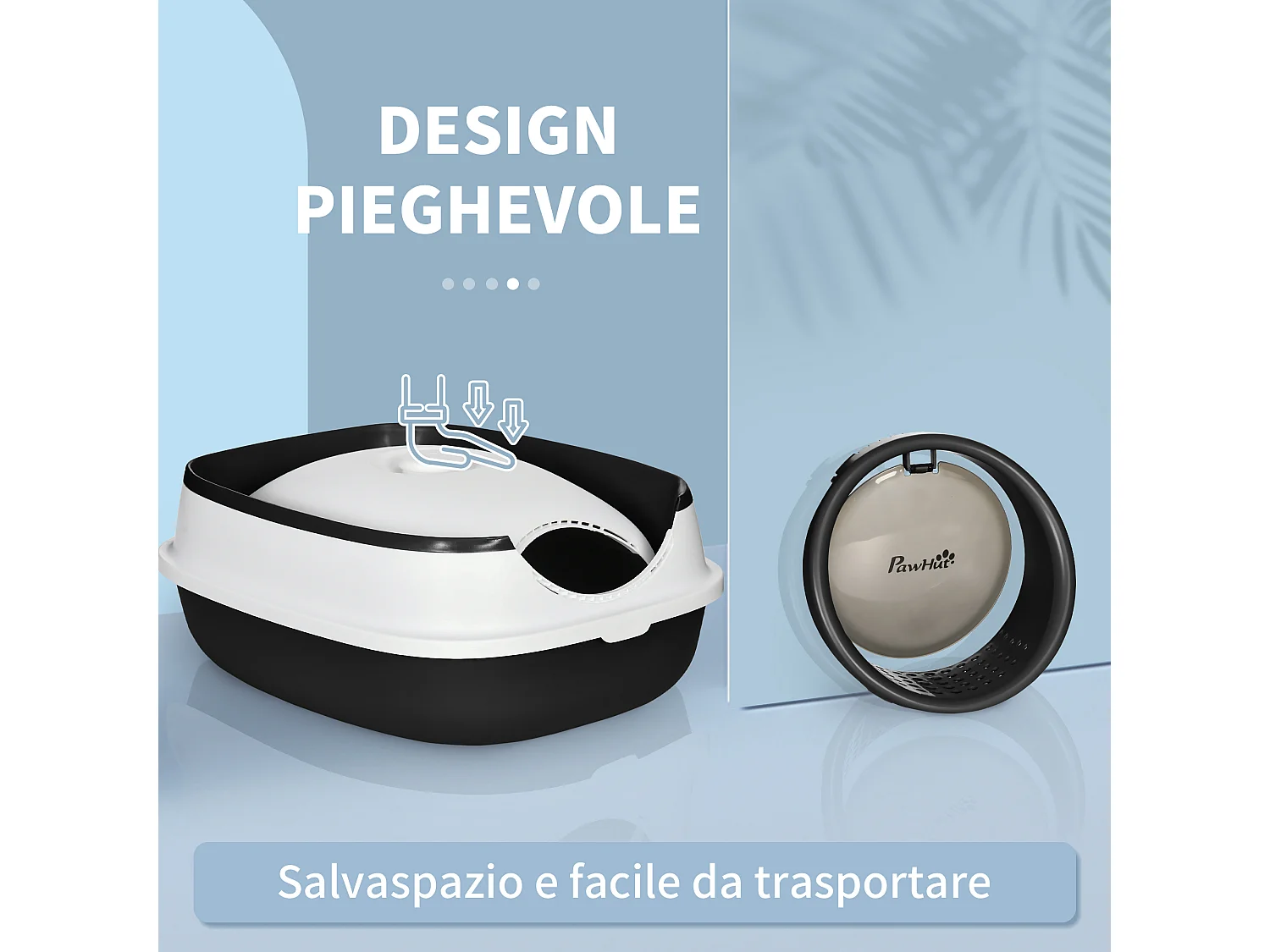 Lettiera per gatti con coperchio pieghevole con paletta e deodorante nero