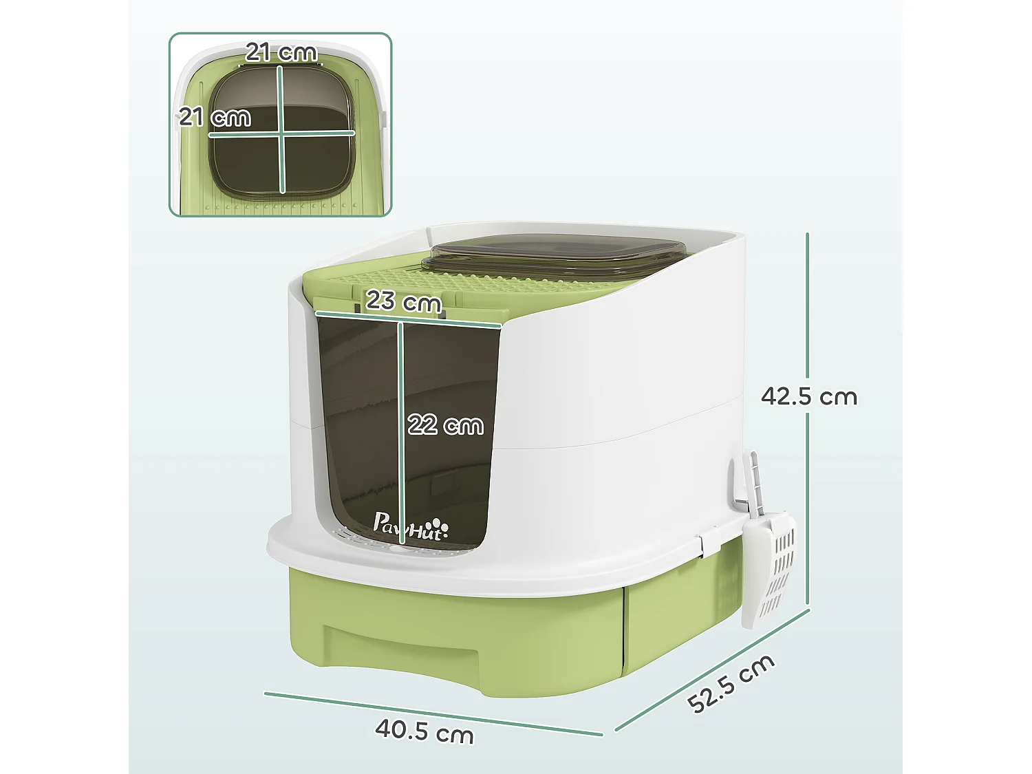 Lettiera per gatti chiusa con 2 porte, vassoio e deodorante verde