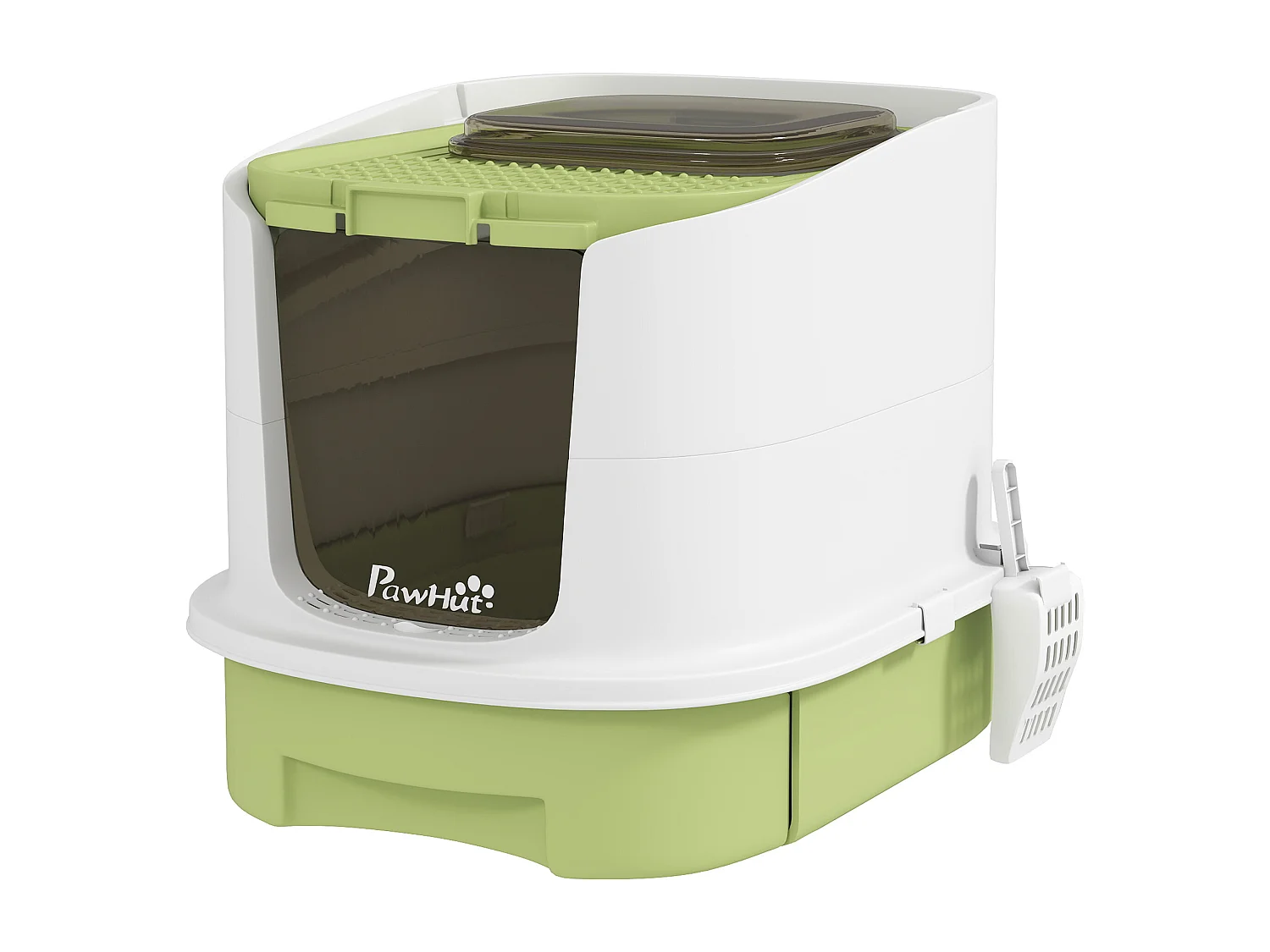 Lettiera per gatti chiusa con 2 porte, vassoio e deodorante verde